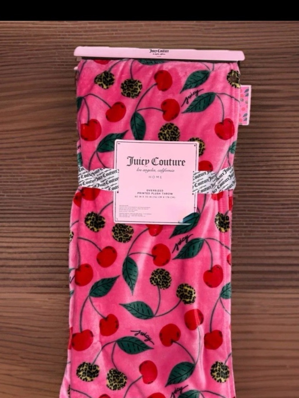 NEW NWT Juicy Couture Cherry Leopard Print Cherries Throw Blanket 60 x 70 Pink
